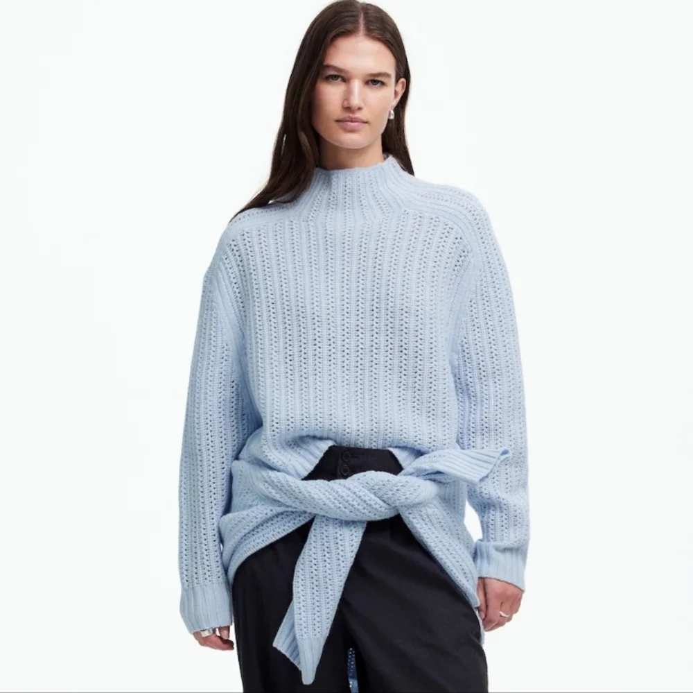 Madewell Pointelle-Stitch Mockneck Sweater - Heather Pale Dawn - Picture 3 of 14